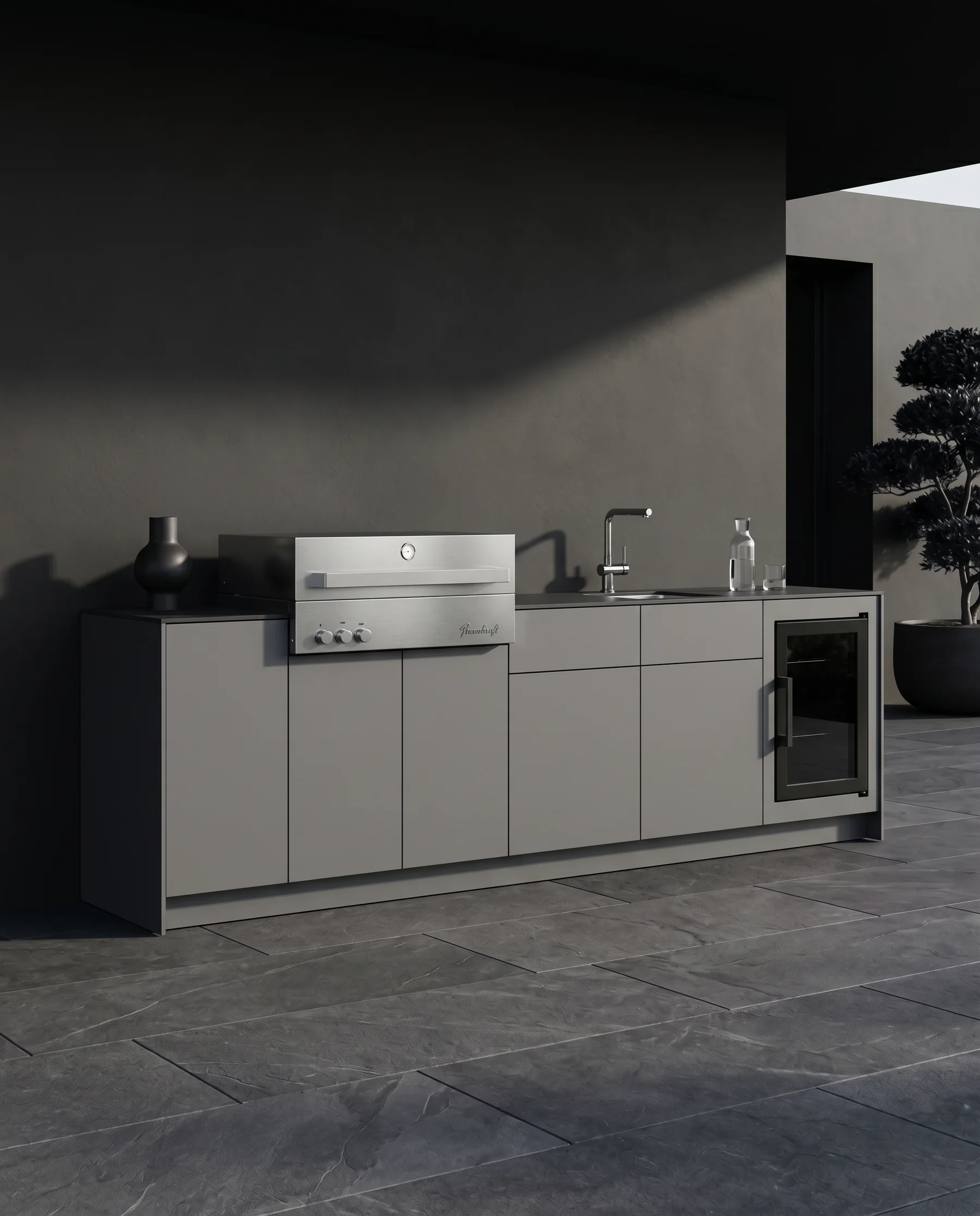 Graphite Infinity as a dark premium outdoor kitchen made from HPL.